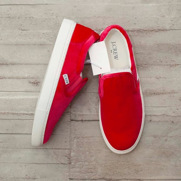 NWT J. Crew Velvet Road Trip Sneakers in Bright Rose size 8 - Picture 3 of 7